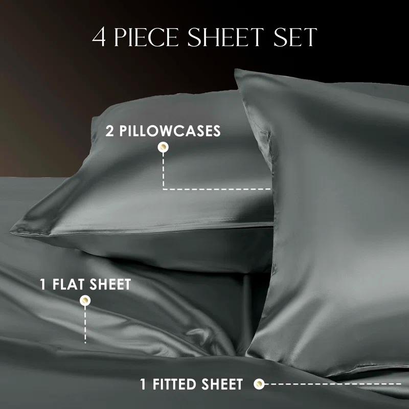 Seduction Martex Elegance Satin Silk Sheet Set Hotel Quality - Super Soft & Breathable Good For Hair & Skin