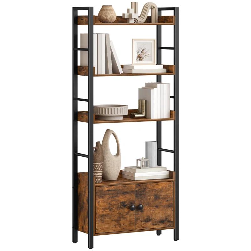 HOOBRO 4-tier Bookshelf with Doors and Storage Shelves & Reviews | Wayfair