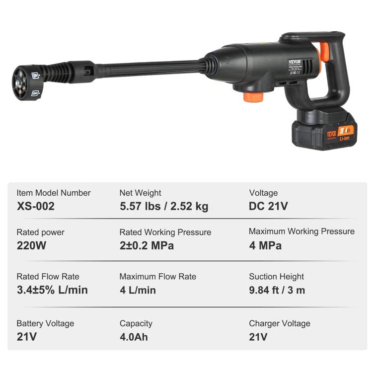 VEVOR VEVOR Cordless Pressure Washer, 580-PSI 1.1 GPM Portable Power Cleaner