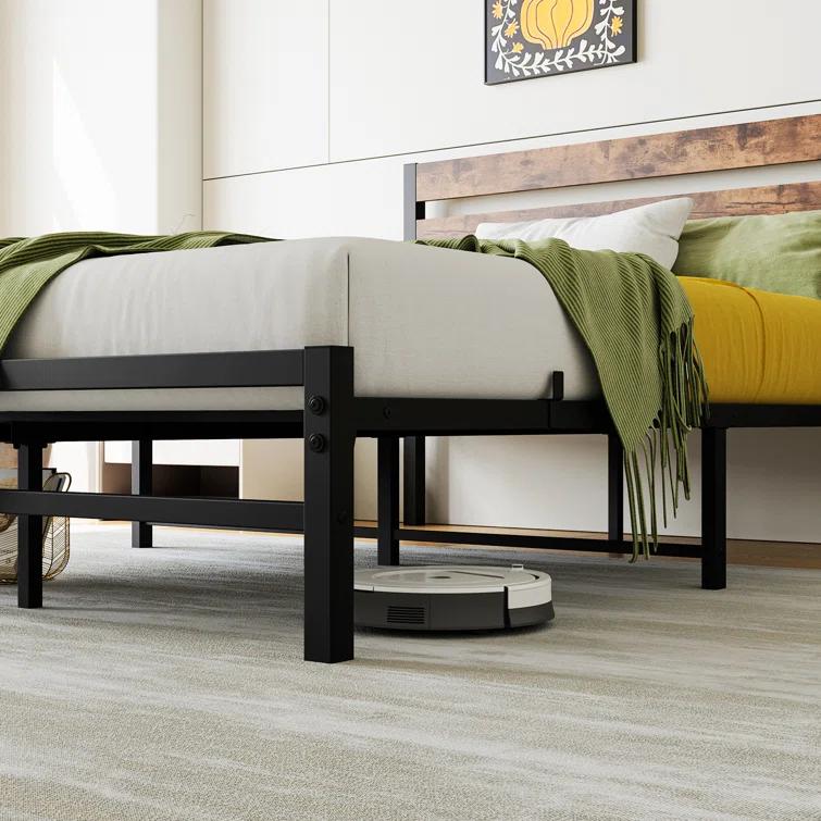Ebern Designs Doiphode Full Size Platform Bed Frame with Rustic Vintage Wood Headboard,  No Box Spring Needed Rustic Brown