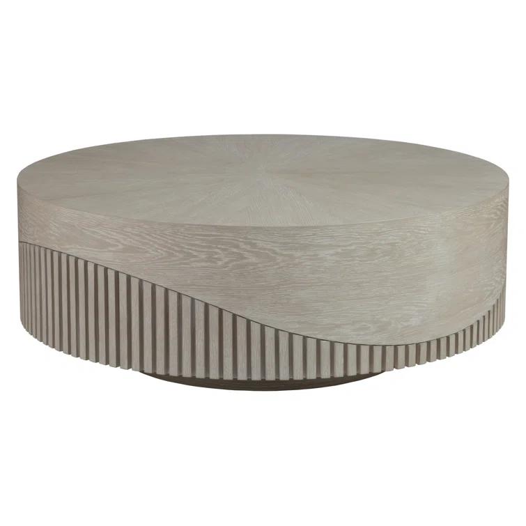 Gray Round White Oak Cocktail Table with Veneer Pattern