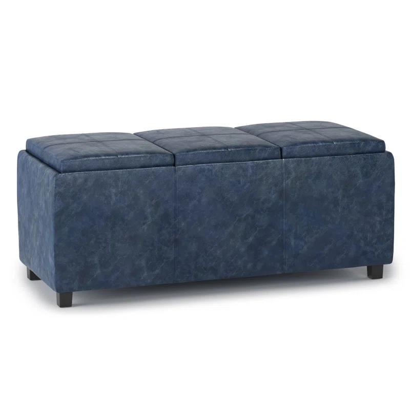 Simpli Home Dover 36"W Upholstered Storage Ottoman Bench with Lift-Top and Large Interior Storage