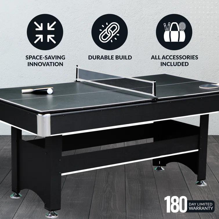 Hathaway Games Hathaway Spartan 6 Ft Pool Table, with Ping Pong Multi Game Combo Tables for Family Recreation Game Rooms - Includes Billiard Balls, Cues, Paddles, Brush & More