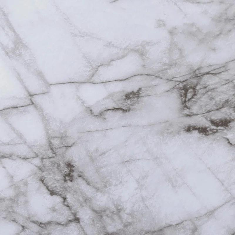 17 Stories Accent Table, Side, Round, End, Nightstand, Lamp, Living Room, Bedroom, White Marble Look Laminate, Black Metal, Contemporary, Modern