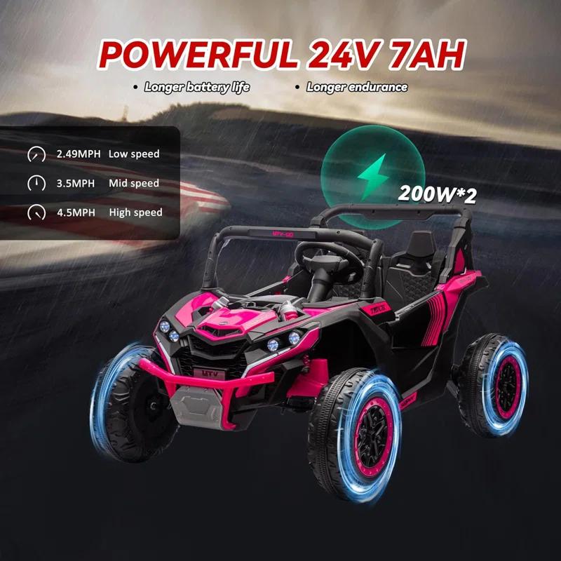 Ancheer Alex 24V 7AH Real 2 Seater Ride On Toys For Big Kids W/ Parent Remote Control, Ride On UTV W/ 20" Large Seat, Bluetooth, 2X200W Powerful Motors, MP3, Lights, 4.5 Mph Max Speed, Power Car Wheels, Pink