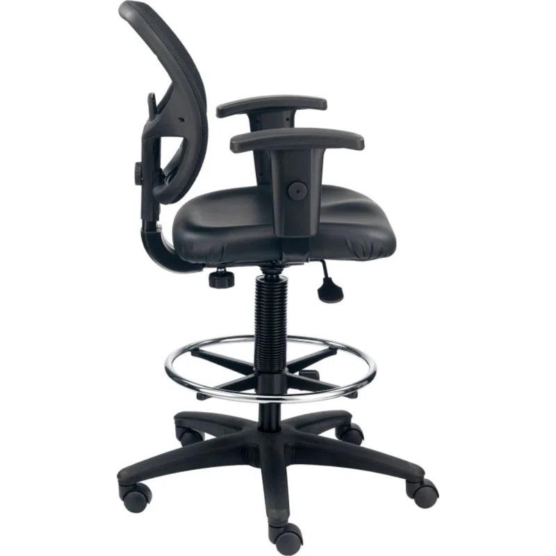Interion Traditional Backed Adjustable Height Ergonomic Lab Stool with Footring Wheels
