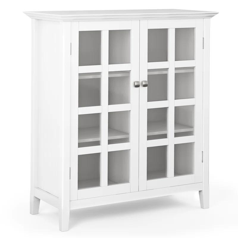 Simpli Home Acadian 39"W Solid Wood 4-Shelf Medium Storage Cabinet with Glass Doors and Adjustable Shelves