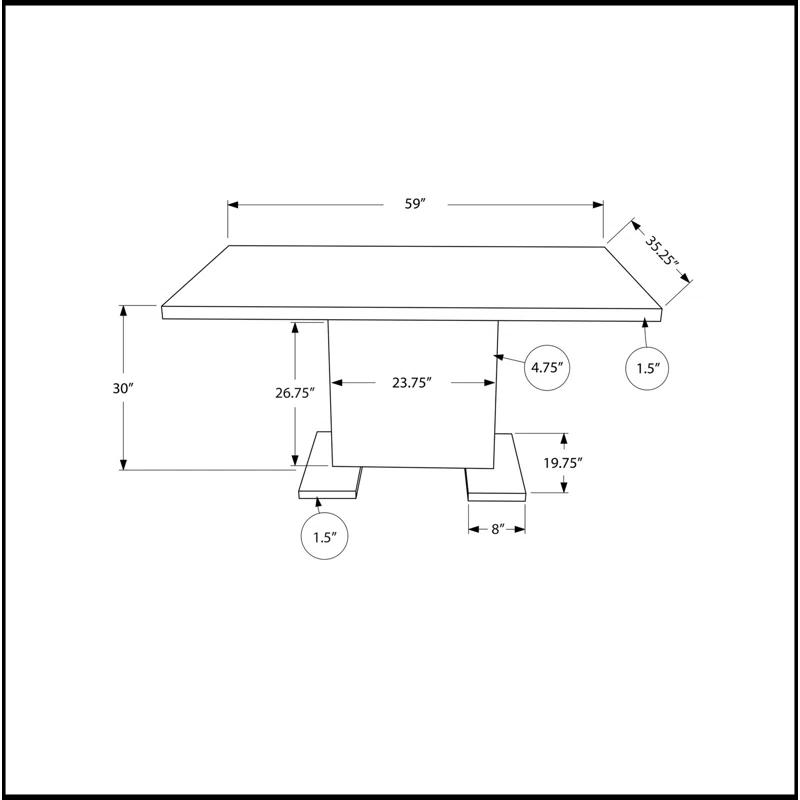 Wrought Studio™ Dining Table, 60" Rectangular, Kitchen, Dining Room, Glossy White Laminate, Chrome Metal, Contemporary, Modern