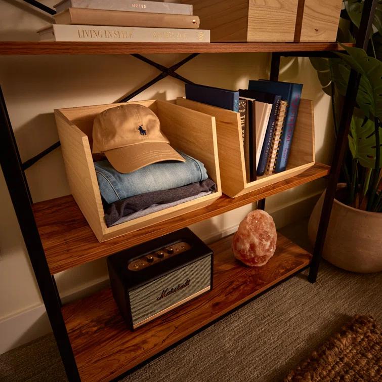 iDesign Renewable Wood Collection in Paulownia Wood Open Front Storage Bin, 11.46" x 8" x 10"