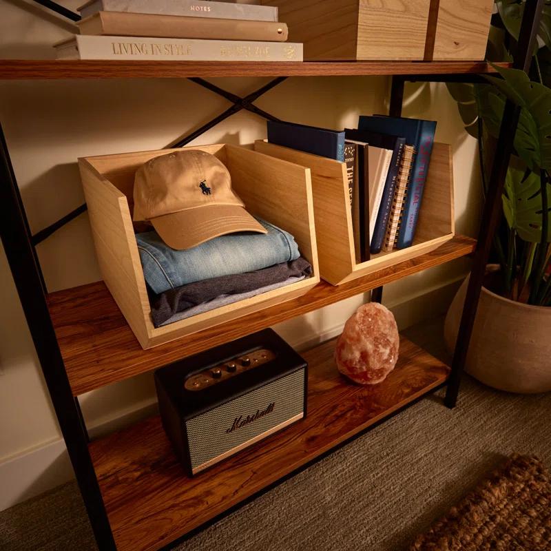 iDesign Renewable Wood Collection in Paulownia Wood Open Front Storage Bin, 11.46" x 8" x 10"