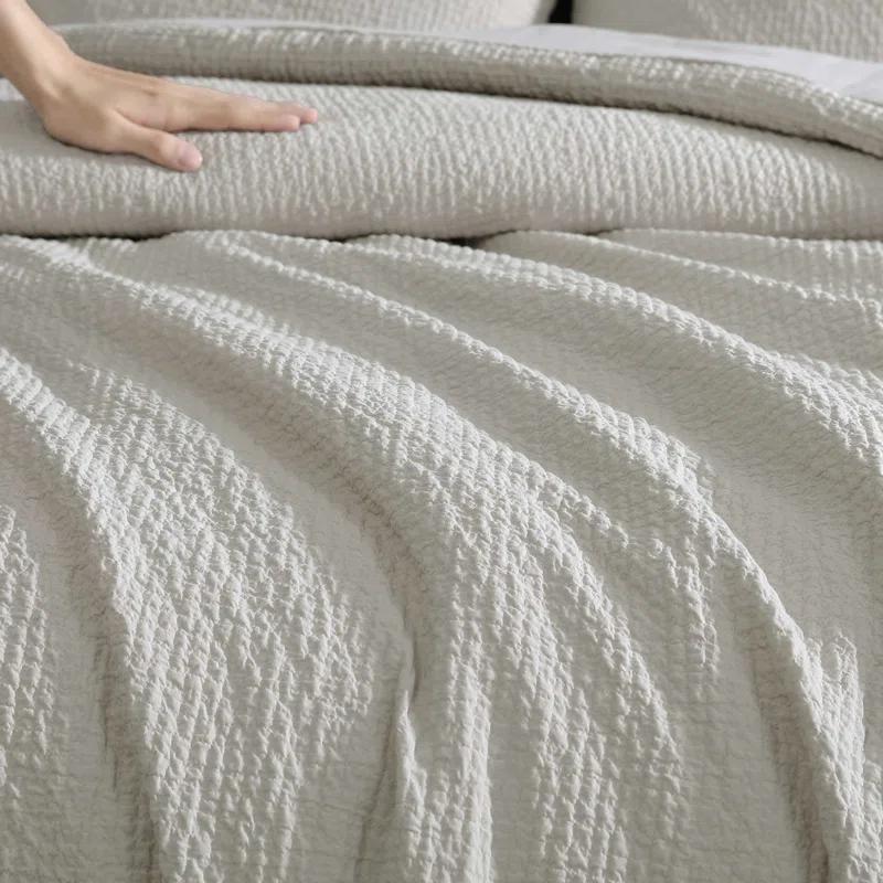 Vera Wang Puckered Texture Cotton Grey Duvet Cover Set | Wayfair