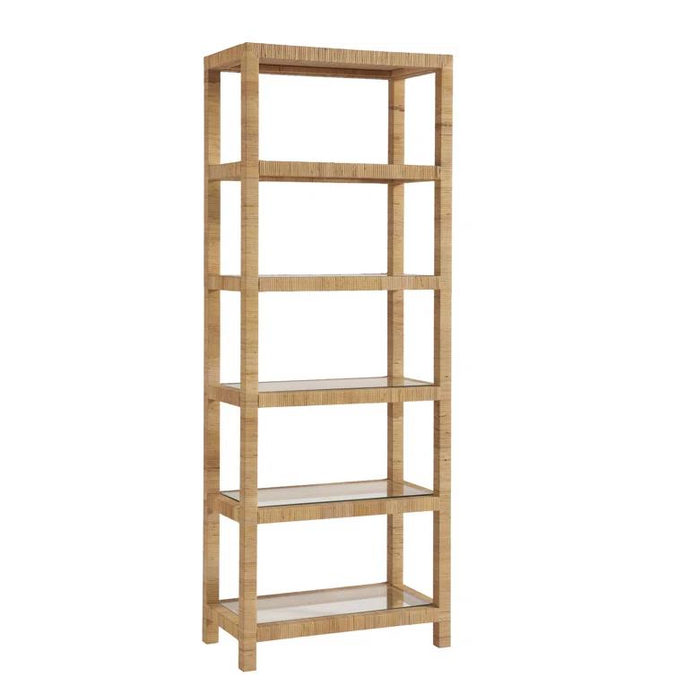 Escape Long Key Woven Brown Rattan 5 Shelf Bookcases with Glass Shelves