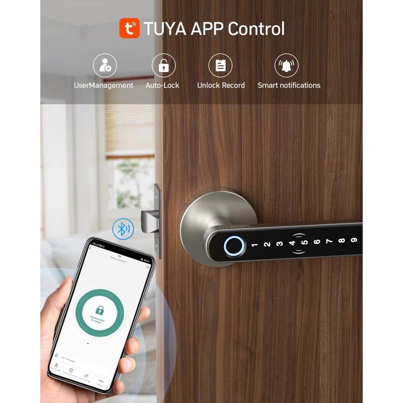 Smart Door Lock Fingerprint, Keyless Entry Door Lock With Handle, APP/IC Cards/Codes/Keys/Fingerprints Biometric Electronic Keyless Entry Lock For Bedroom Home Hotel Office