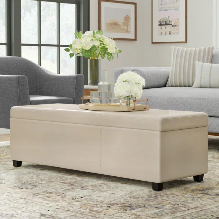Simpli Home Avalon 54"W Upholstered Storage Ottoman Bench with Interior Storage and Safety Hinges