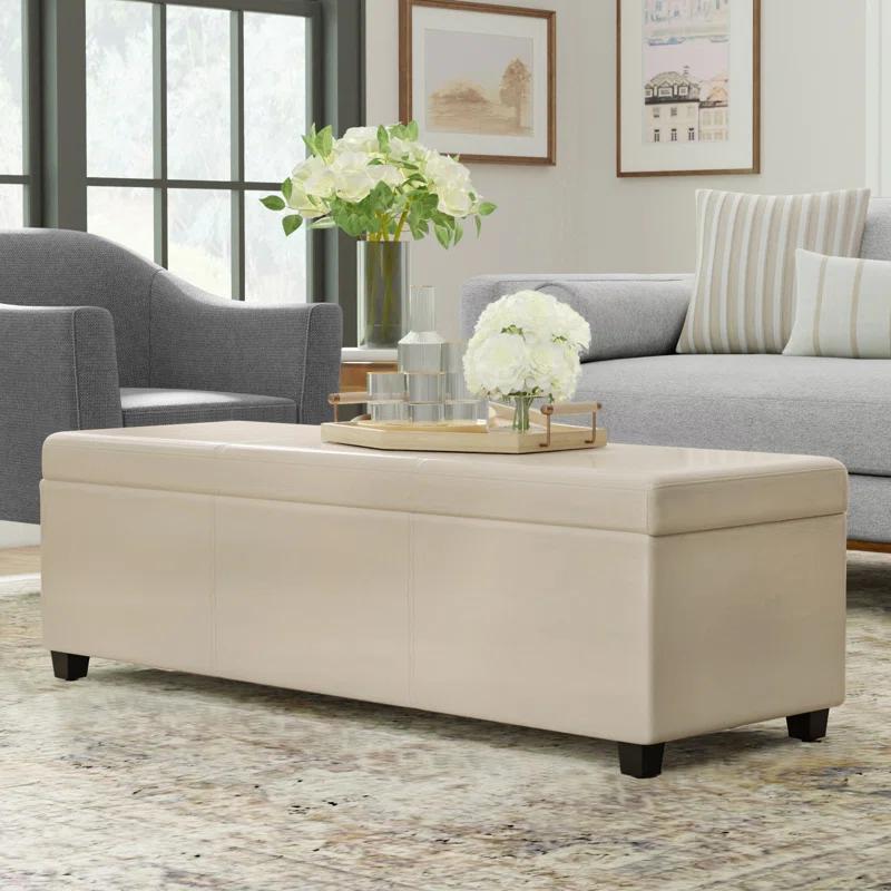 Simpli Home Avalon 54"W Upholstered Storage Ottoman Bench with Interior Storage and Safety Hinges