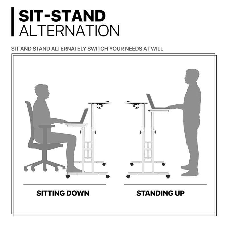 MoNiBloom Mobile Computer Desk, Adjustable Height Laptop Standing Desk with Tilting Tabletop and Monitor Shelf