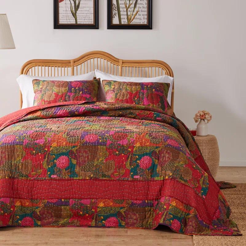 Greenland Home Fashions Jewel Boho Patchwork Print Quilt Set