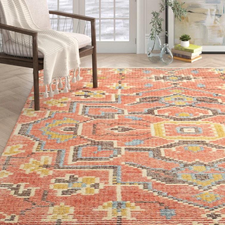 Reese Oriental Hand-Knotted Cotton Red/Dark Brown/Gold Area Rug