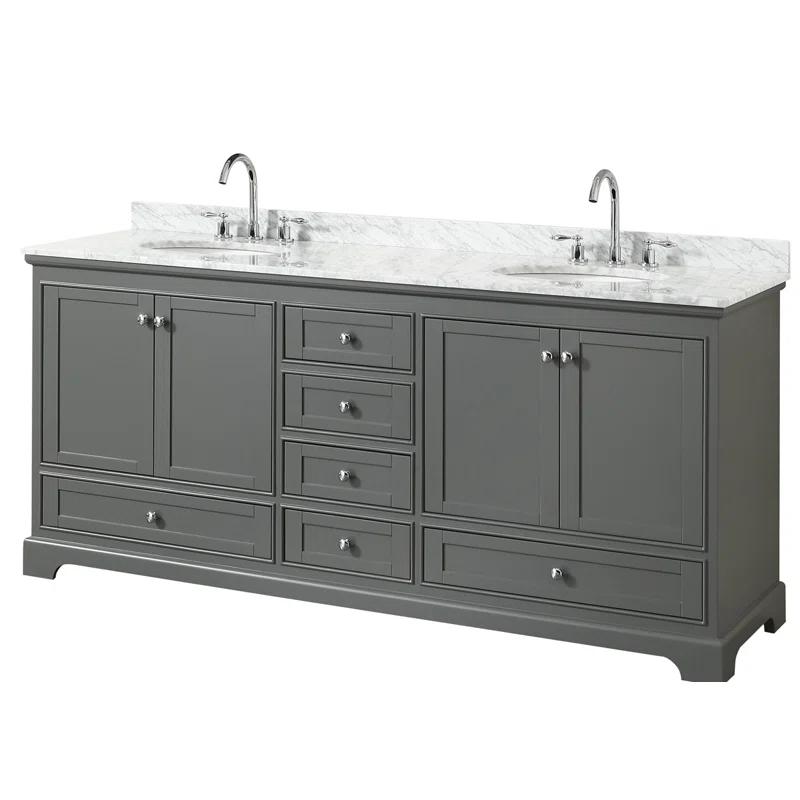 Wyndham Collection Deborah 80'' Double Bathroom Vanity with Marble Top