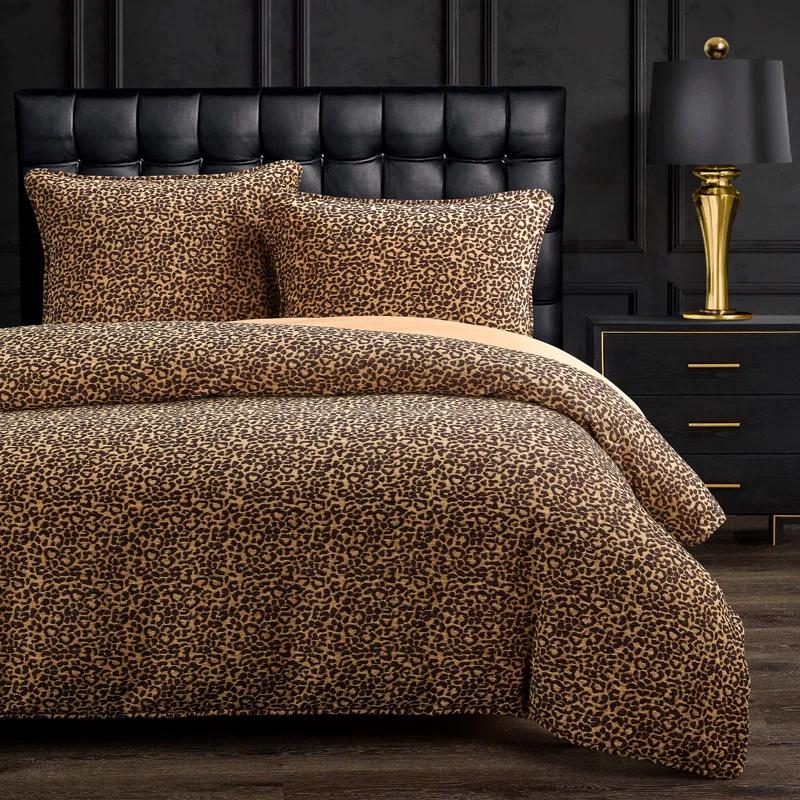 Adrienne Gold Black Leopard Print Chenille Fabric Classic Modern Rustic Duvet Cover Set