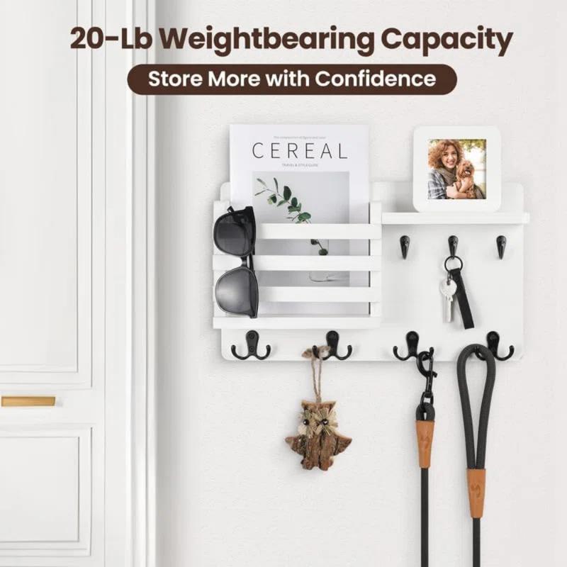 ENAMOST Mail Holder For Wall Mail Organizer With Key Hooks With Floating Shelf