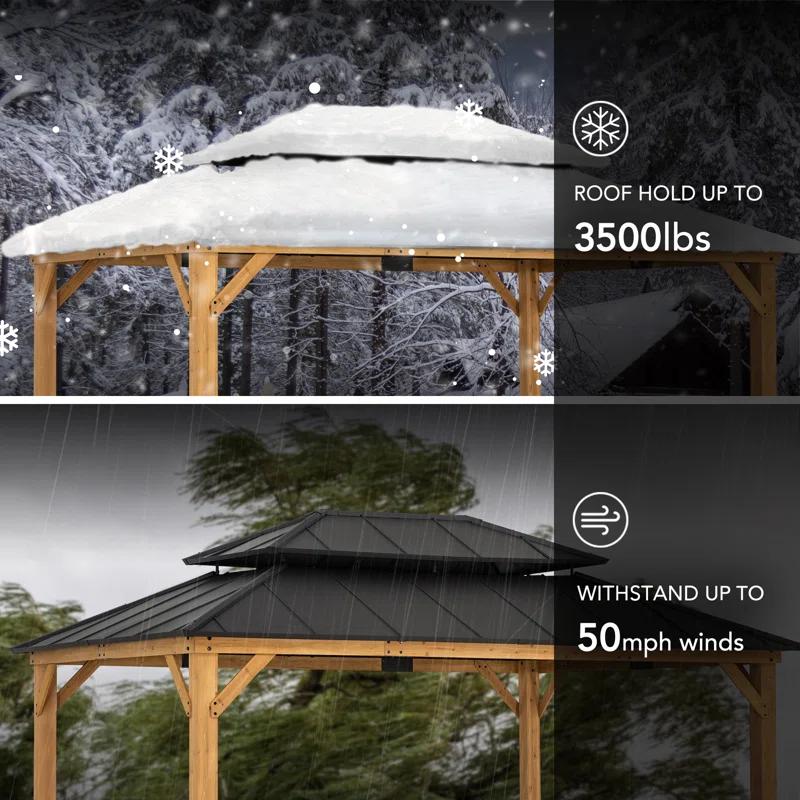 Sunjoy Sunjoy 12x16 ft. Wood Gazebo, Outdoor Patio Steel Hardtop Gazebo, Cedar Framed Wooden Gazebo with 2-tier Metal Roof, Suitable for Patios, Lawn and Backyard