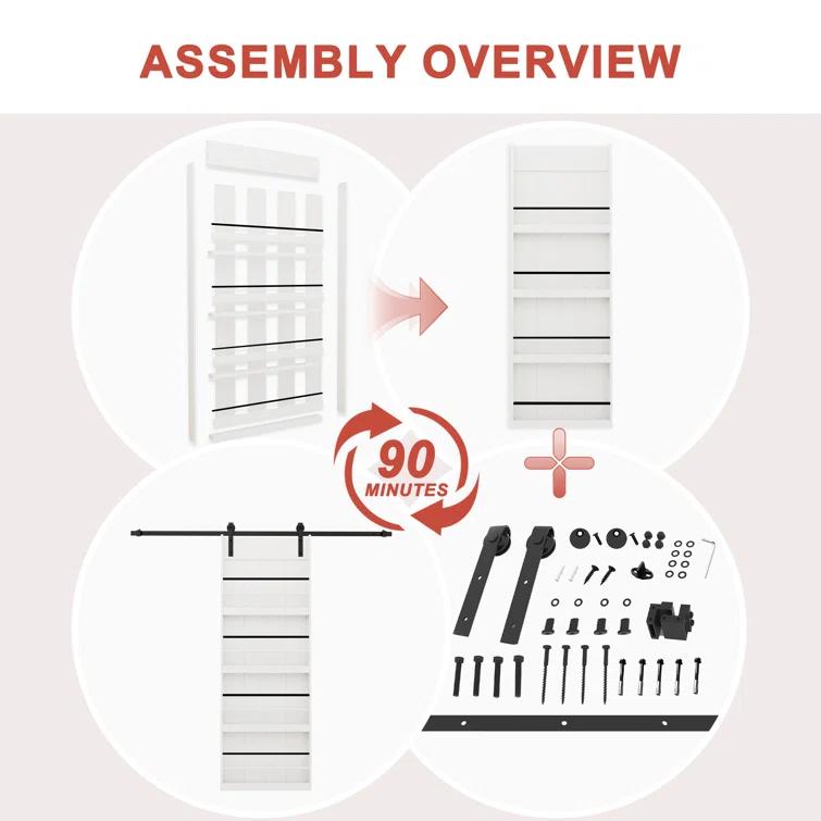 ARK DESIGN 84"H Wood and Primed Bookshelf Style Barn Door with Mounting Hardware Kit