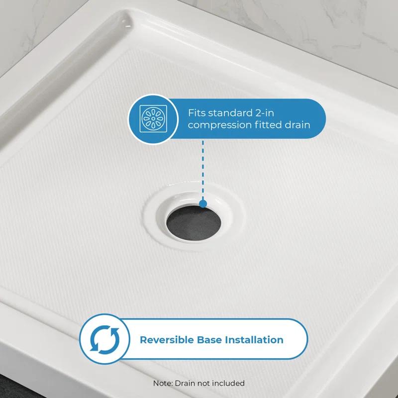 Ove Decors 15SBR-OLIV38-WHTWM OVE Decors 38" x 36" Rectangle Shower Base Pan, White Acrylic, Center Drain, Reversible Design