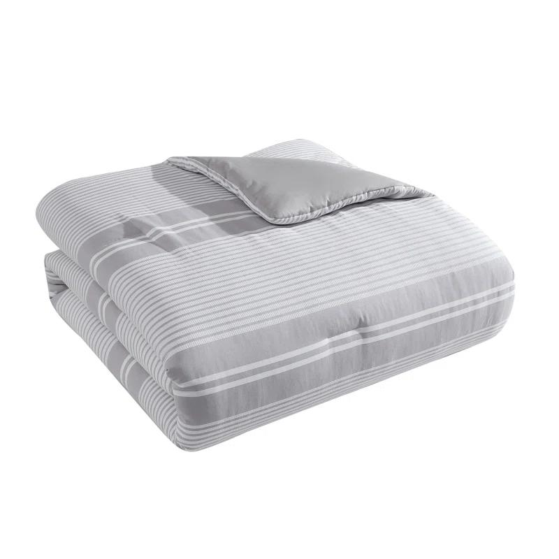 Tahari Gwen 3-Piece White/Grey Waffle Stripe Cotton Comforter Set
