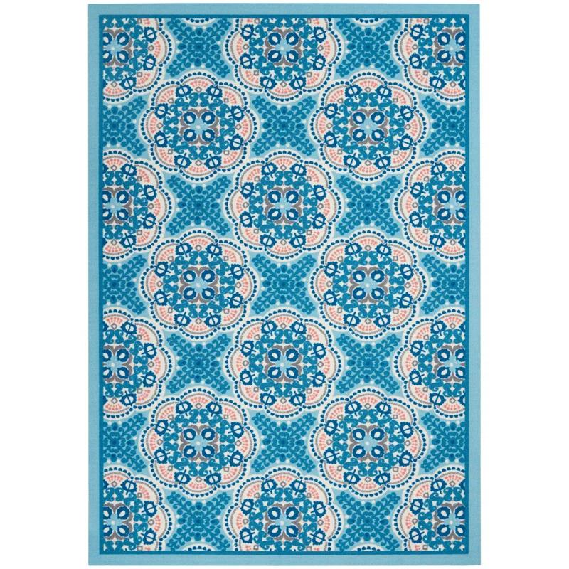 Floral Blue Outdoor Area Rug