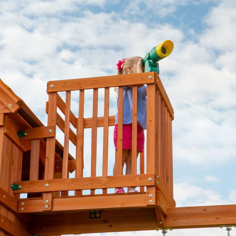Backyard Discovery Backyard Discovery Skyfort II Cedar Wood Swing Set with Wave Slide, Clubhouse, Crow's Nest, and Monkey Bars