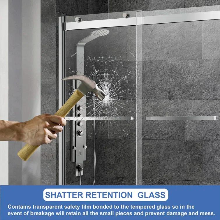 WoodBridge 44-48" W x 80" H Double Sliding Semi- Frameless Shower Door with 5/16"(8mm) Clear Tempered Glass SURFK-4880--BN