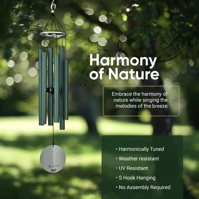 Forest Green 42" Aluminum Outdoor Wind Chimes with 6 Tubes