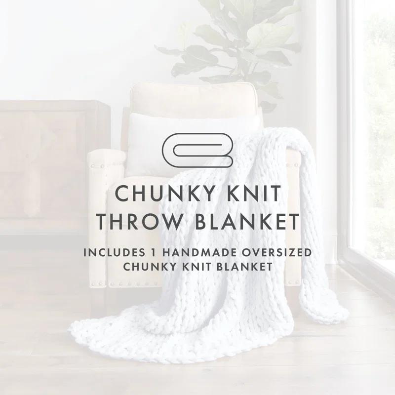 Light Blue Chunky Knit Throw Blanket, One Size, by Noble Linens