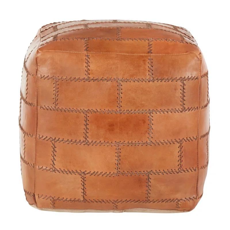 17 Stories Elchin Industrial Pouf In Brown Leather