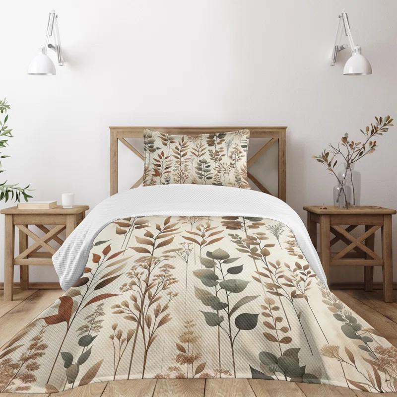 Ambesonne Ambesonne Brown Bedspread Set Vintage Botanical Concept Pale Camel Laurel Green