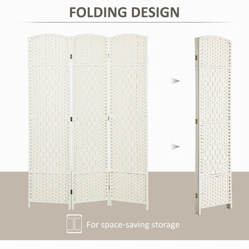 Winston Porter 3 Panel Room Divider, 6' Tall Folding Privacy Screen, Hand-Woven Freestanding Wall Partition For Home Office, Bedroom