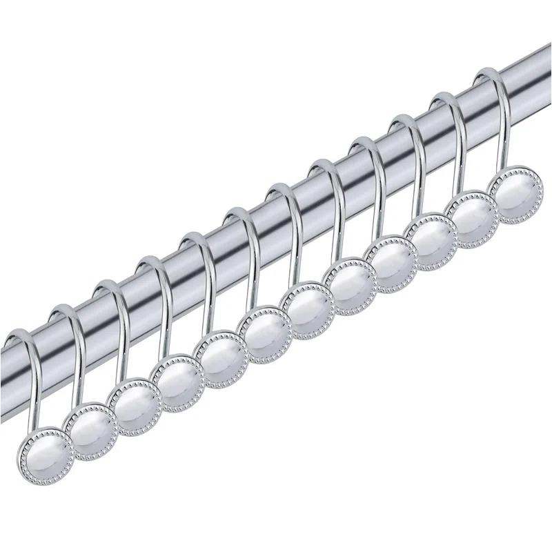 Home Mart Goods 12 Piece Set - Chrome Button Heavy Duty Shower Curtain Hooks Rings Rustproof Metal