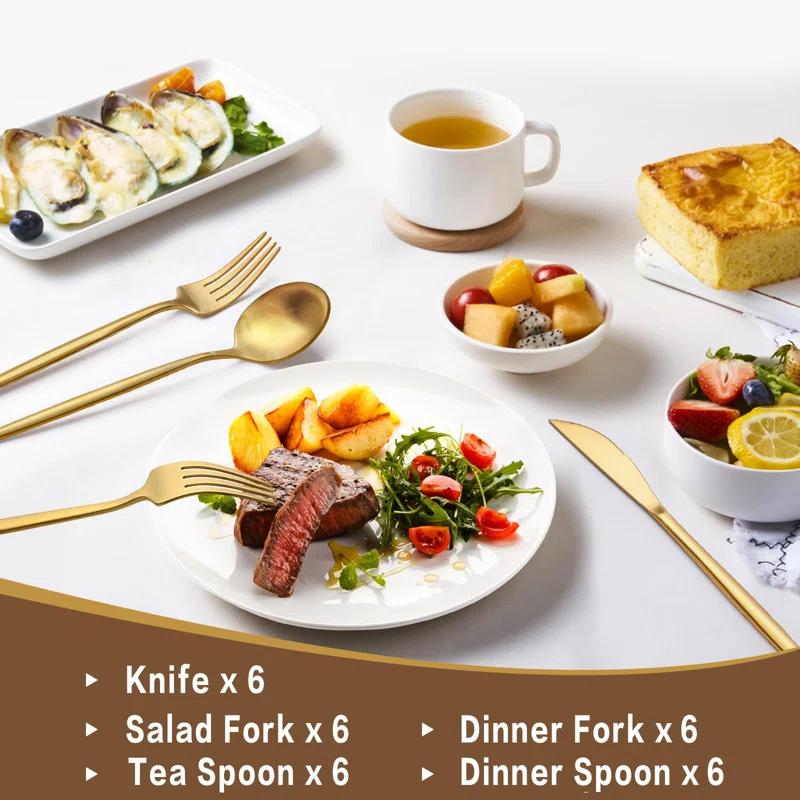 Everly Quinn 30-Piece Gold Silverware Set, Flatware Set For 6, Food-Grade Stainless Steel Cutlery Set, Includes Spoons Forks Knives, Kitchen Cutlery For Home Office Restaurant Hotel