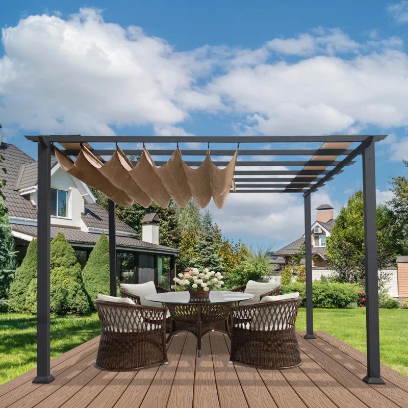 Paragon-Outdoor Florence 11 ft. x 11 ft. Aluminum Pergola in Gray Powder-Coated Finish with Adjustable Canopy