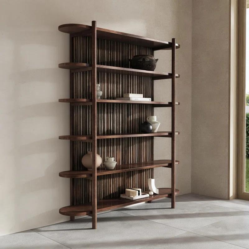 Redford 81" Dark Brown Mango Wood Mid-Century Modern Bookcase