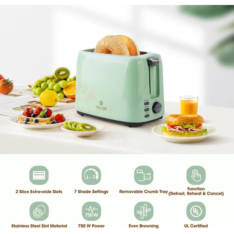 JADOOG 2 Slice Toaster, 1.3 Inches Wide Slot Bagel Toaster With 7 Shade Settings And Double Side Baking