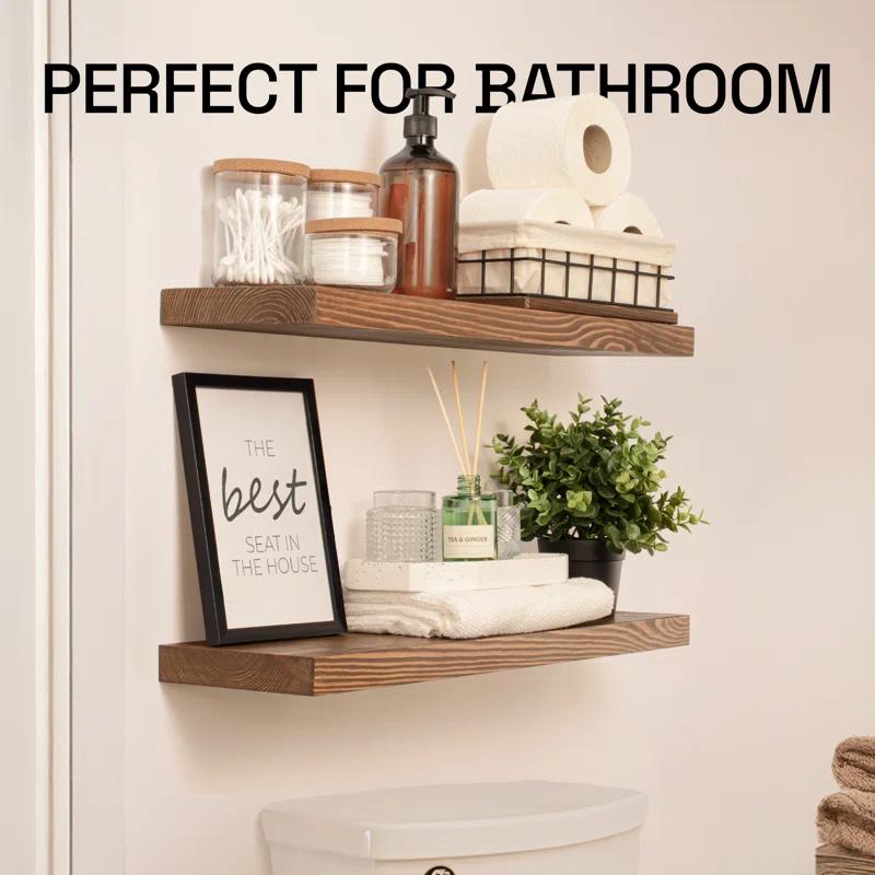 Baobab Workshop Solid Wood Floating Shelves, Wooden Shelves for Wall (Set of 2)
