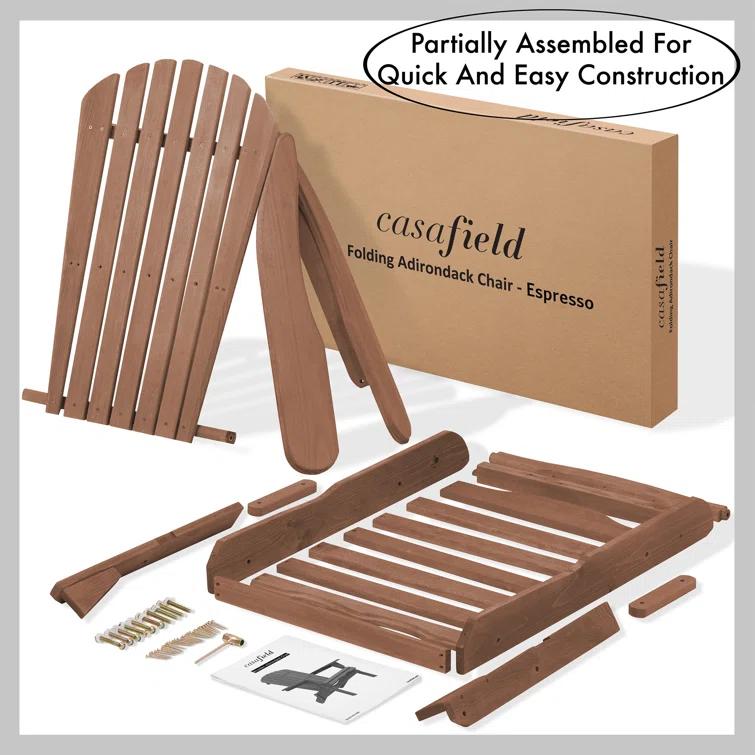 Casafield Folding Wooden Adirondack Chair, Pre-Assembled Backrest