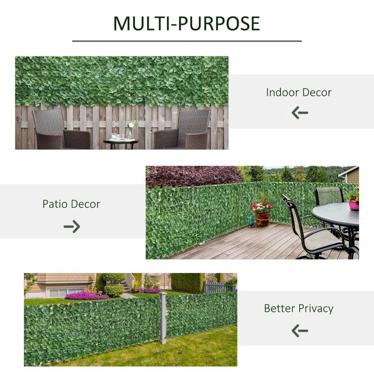 Outsunny 3 ft. H x 10 ft. W Artificial Faux Hedge Leaf Ivy Vine Mesh Privacy Screen