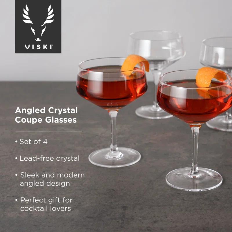 Viski Raye Angled Crystal Coupe Glasses (Set of 4)