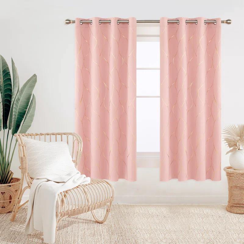 Everly Quinn Boulus Gold Foil Print Blackout Thermal Insulated Grommet Curtains Set Of 2