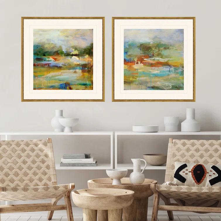 Mist Abstract Art Set with Antique Gold Frames