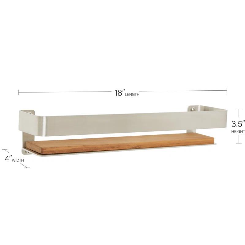 17 Stories Clet Wall Mount Stainless Steel Teak Wood Rectangular Bathroom Shelf