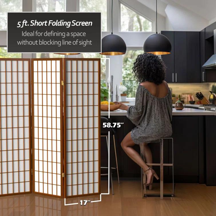 Oriental Furniture 5 ft. Tall Window Pane Shoji Screen - Walnut - 5 Panel